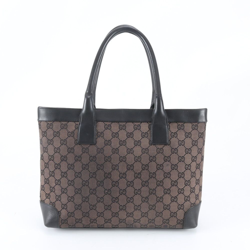 Gucci GG Canvas Leather Tote Bag Shoulder Hand Brown Black — view 3