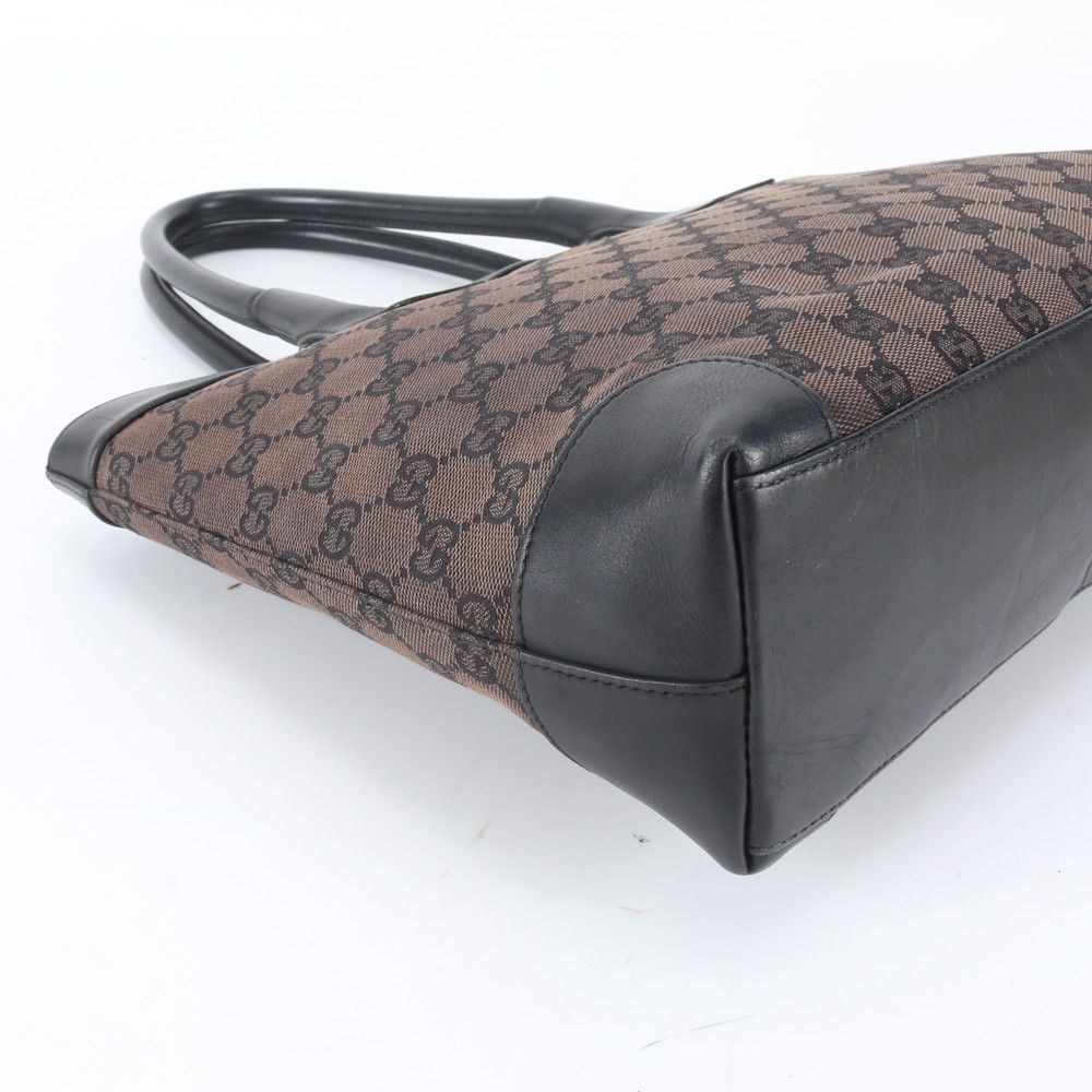 Gucci GG Canvas Leather Tote Bag Shoulder Hand Brown Black — view 6