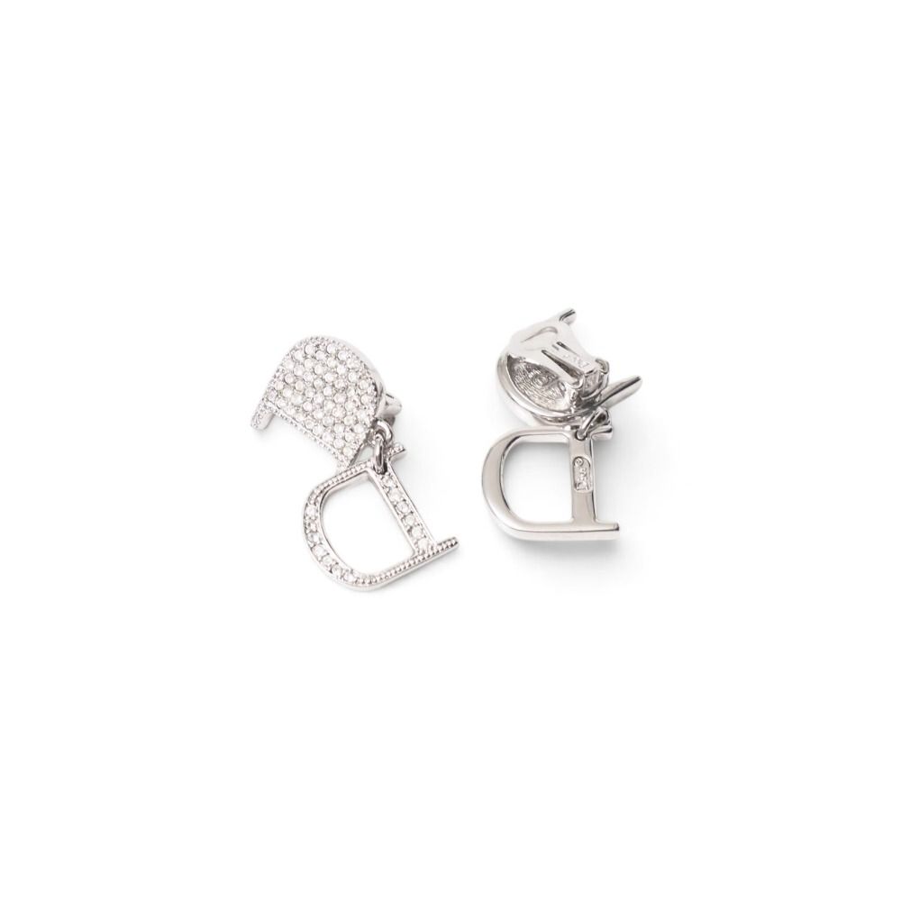 Dior Vintage Earrings D Logo Crystal Pave for Both Ears — view 3