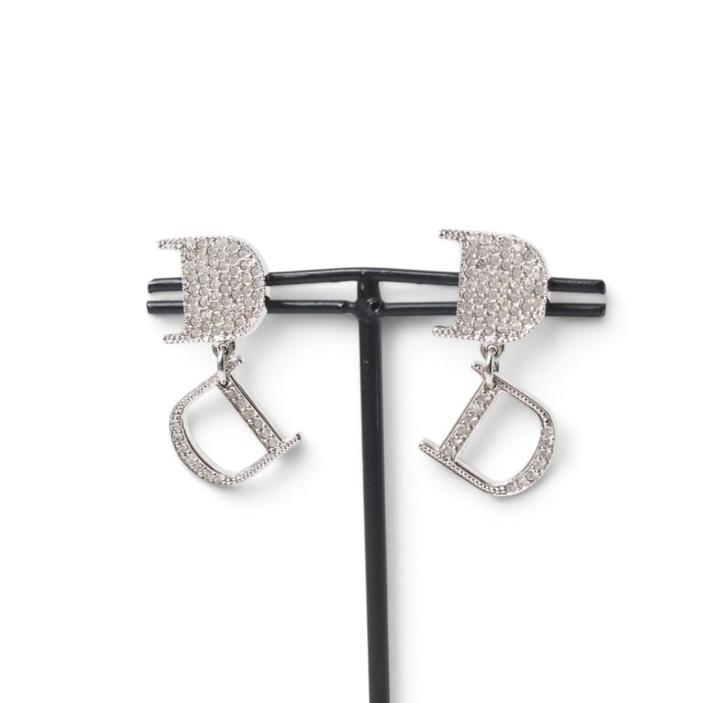 Dior Vintage Earrings D Logo Crystal Pave for Both Ears