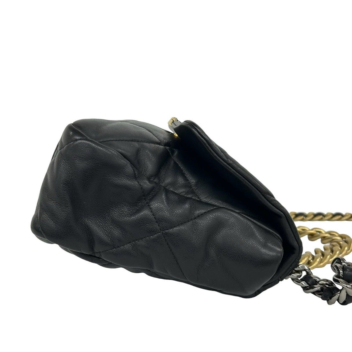 Chanel 19 CC Logo Lambskin Chain Shoulder Bag Black — view 6
