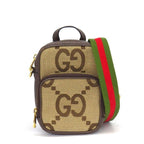 Gucci Shoulder Bag Pochette Mini Camel Ebony Jumbo GG Canvas Leather Gold