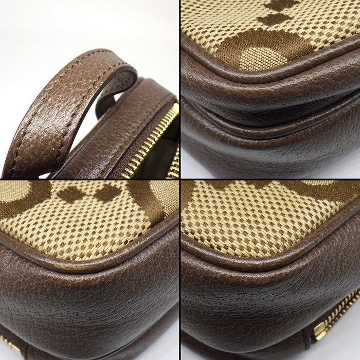 Gucci Shoulder Bag Pochette Mini Camel Ebony Jumbo GG Canvas Leather Gold — view 7