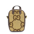 Gucci Shoulder Bag Pochette Mini Camel Ebony Jumbo GG Canvas Leather Gold — view 2