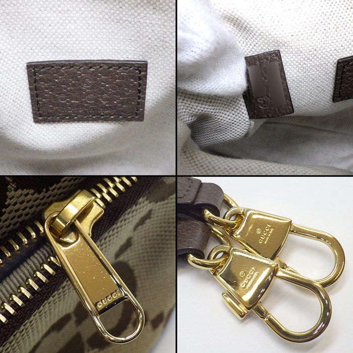 Gucci Shoulder Bag Pochette Mini Camel Ebony Jumbo GG Canvas Leather Gold — view 5