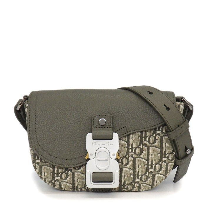 Dior Shoulder Bag with Saddle Flap Mini Khaki Cotton Calfskin