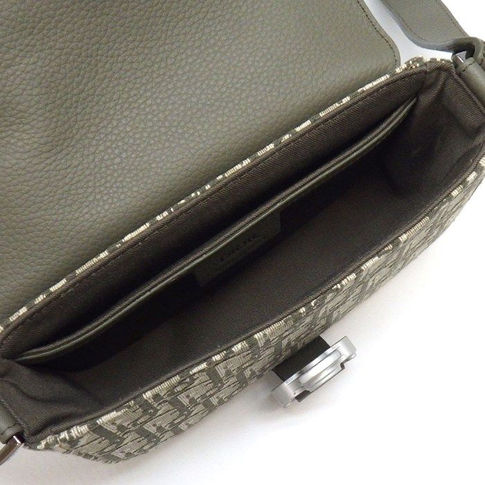 Dior Shoulder Bag with Saddle Flap Mini Khaki Cotton Calfskin — view 5