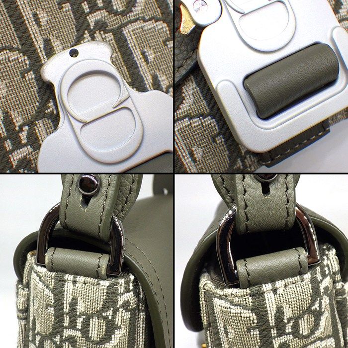 Dior Shoulder Bag with Saddle Flap Mini Khaki Cotton Calfskin — view 8