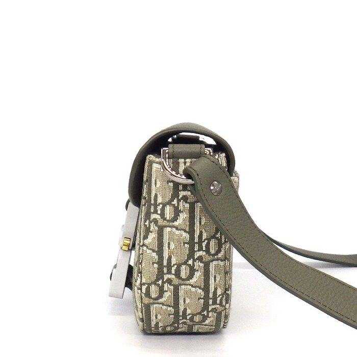 Dior Shoulder Bag with Saddle Flap Mini Khaki Cotton Calfskin — view 3