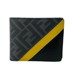 Fendi Bifold Wallet Zucca Pattern Gray Black Dark Yellow Leather