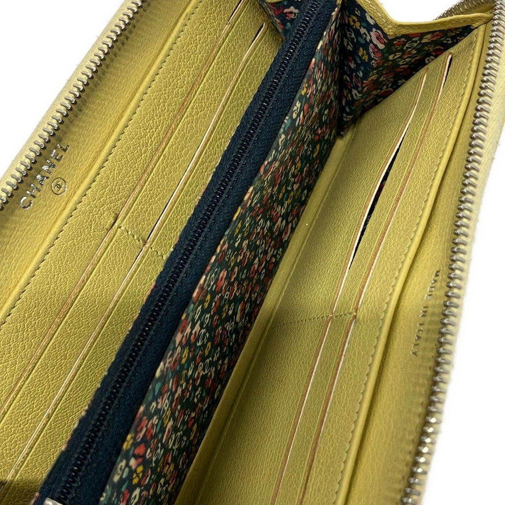 Chanel Wallet Yellow Zip Around CC Logo Flower Lambskin — view 3