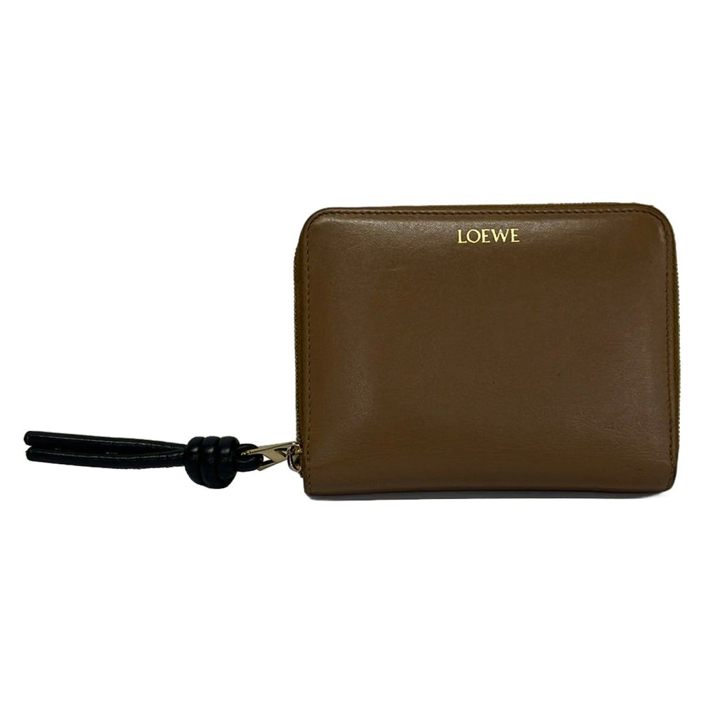 Loewe Bifold Wallet Knot Compact Zip Beige Black Zip Around Leather