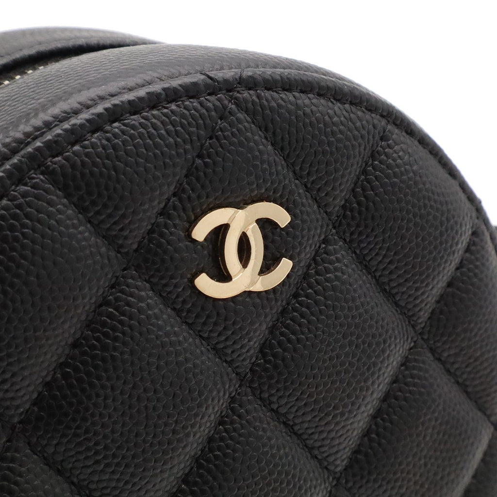 Chanel Quilted Chain Shoulder Bag Pochette Round Crossbody Caviar Leather Black — view 5