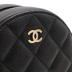 Chanel Quilted Chain Shoulder Bag Pochette Round Crossbody Caviar Leather Black — view 5
