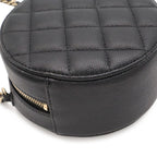 Chanel Quilted Chain Shoulder Bag Pochette Round Crossbody Caviar Leather Black — view 3