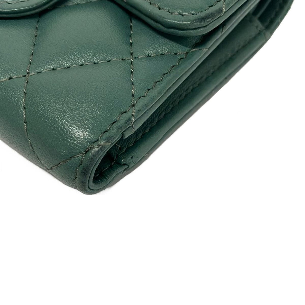 Chanel Trifold Wallet Quilted Blue Green CC Logo Gold Lambskin — view 7