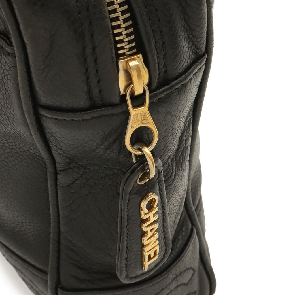 Chanel Triple CC Logo Tote Chain Shoulder Bag Caviar Leather Black Gold — view 5