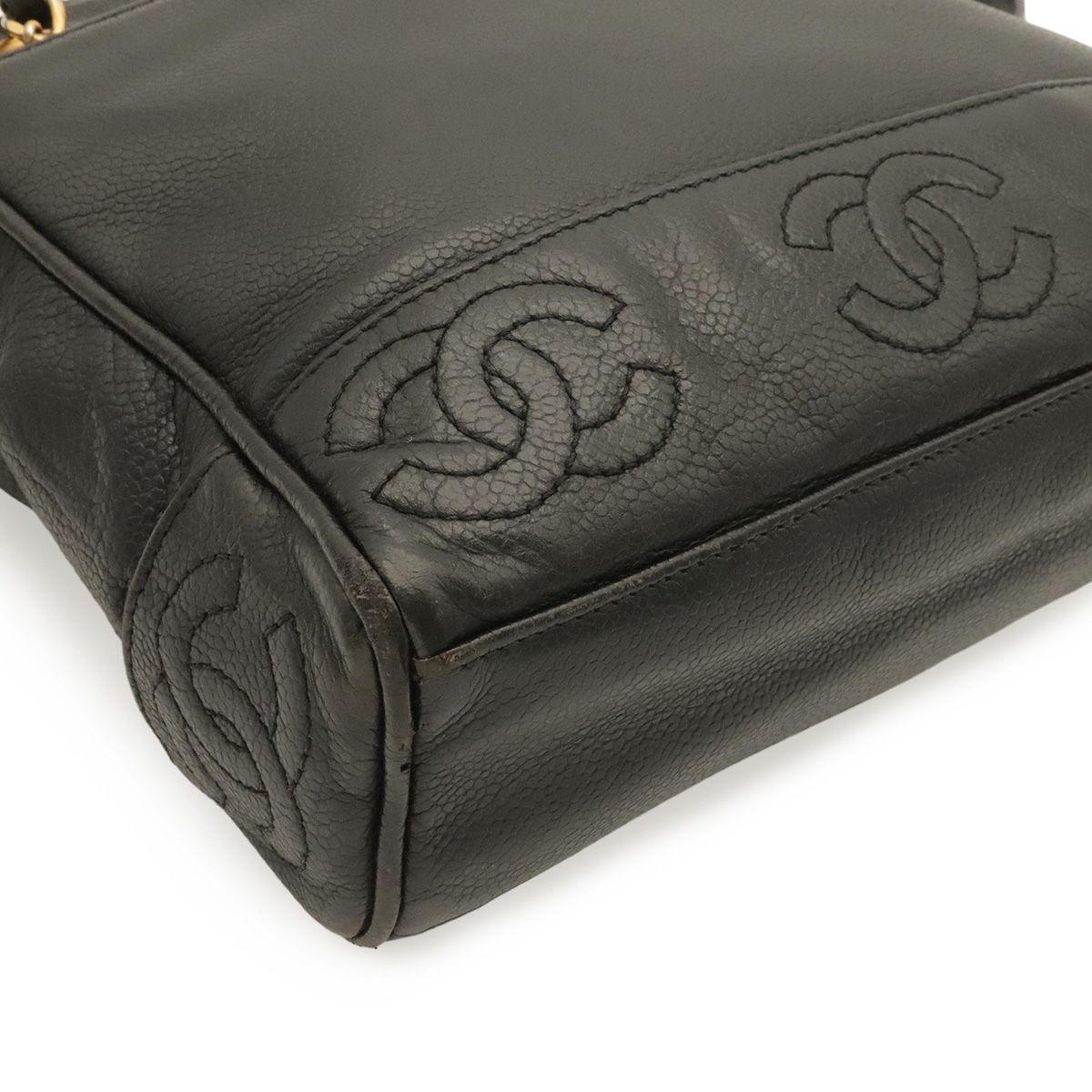 Chanel Triple CC Logo Tote Chain Shoulder Bag Caviar Leather Black Gold — view 3