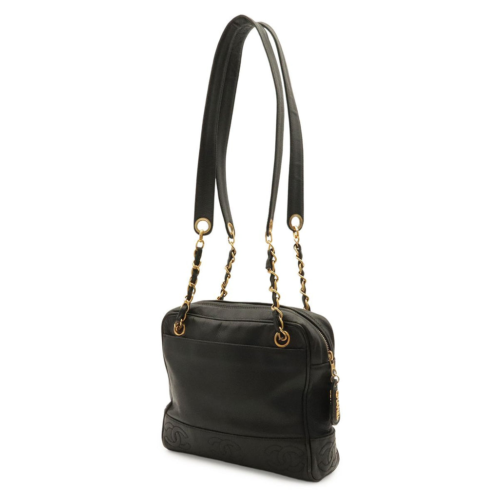 Chanel Triple CC Logo Tote Chain Shoulder Bag Caviar Leather Black Gold — view 2