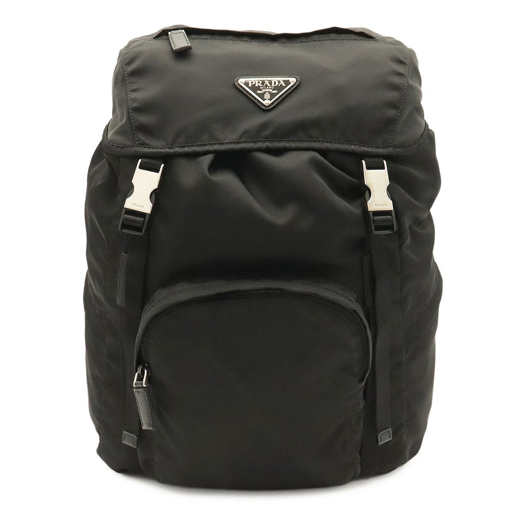 Prada Triangle Logo Backpack Shoulder Bag Nylon Leather Nero Black Silver