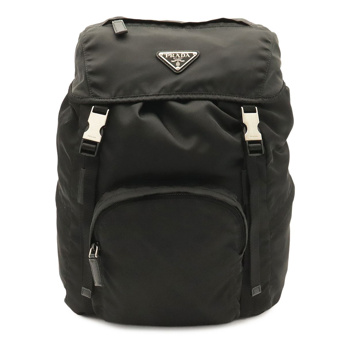 Prada Triangle Logo Backpack Shoulder Bag Nylon Leather Nero Black Silver
