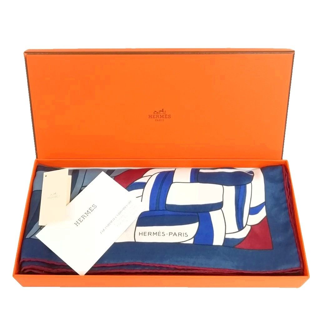 Hermes Carrick Bend Carre H Silk Large Scarf Navy — view 8