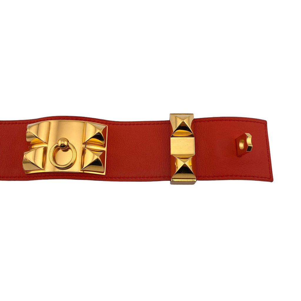 Hermes Collier de Chien L Bracelet Bangle Leather Red Vuitton — view 8