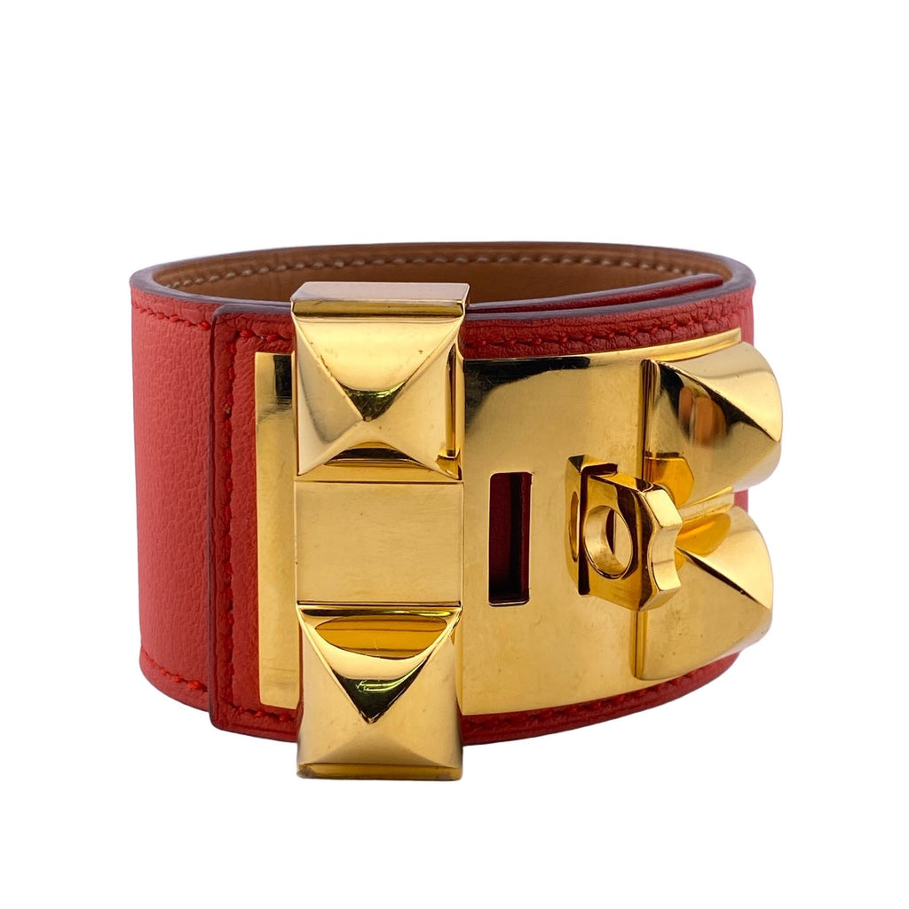 Hermes Collier de Chien L Bracelet Bangle Leather Red Vuitton