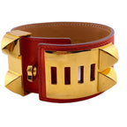 Hermes Collier de Chien L Bracelet Bangle Leather Red Vuitton — view 4