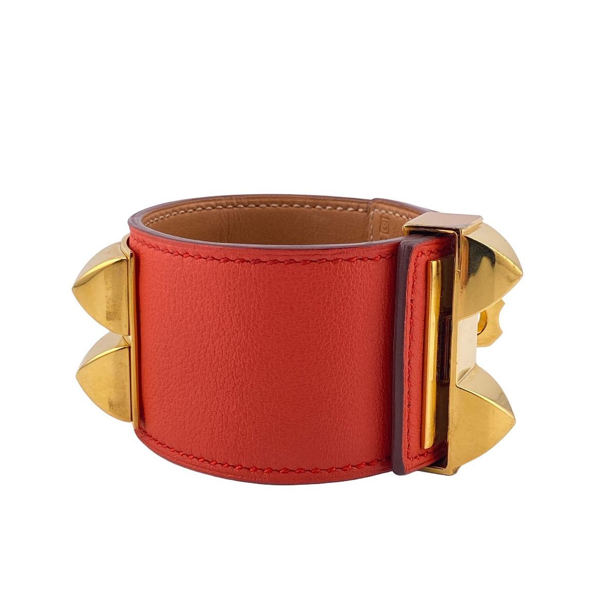 Hermes Collier de Chien L Bracelet Bangle Leather Red Vuitton — view 2