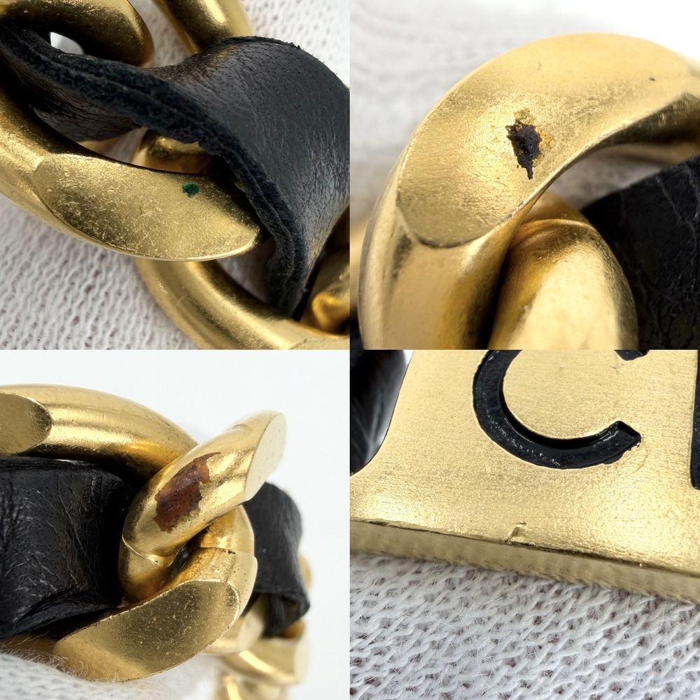 Chanel Choker CC Logo Plate Necklace Adjustable Leather 95P Gold Black — view 5