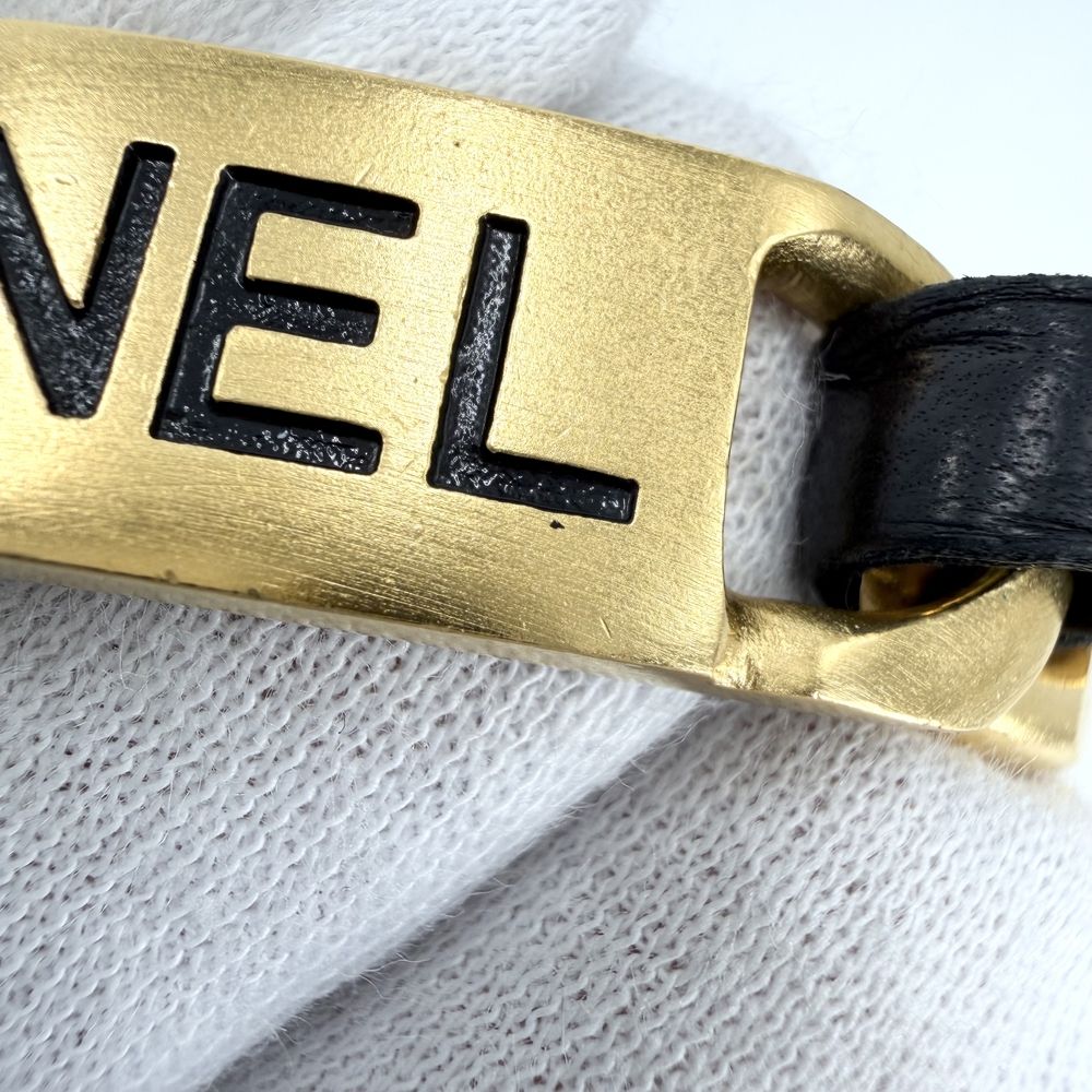 Chanel Choker CC Logo Plate Necklace Adjustable Leather 95P Gold Black — view 7