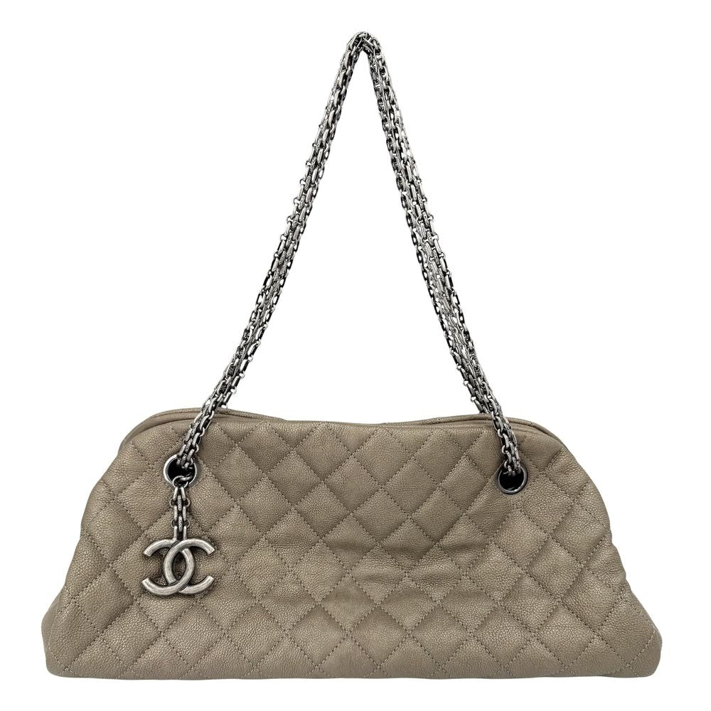 Chanel Quilted Mademoiselle Bowling Bag Metallic Leather Brown Silver