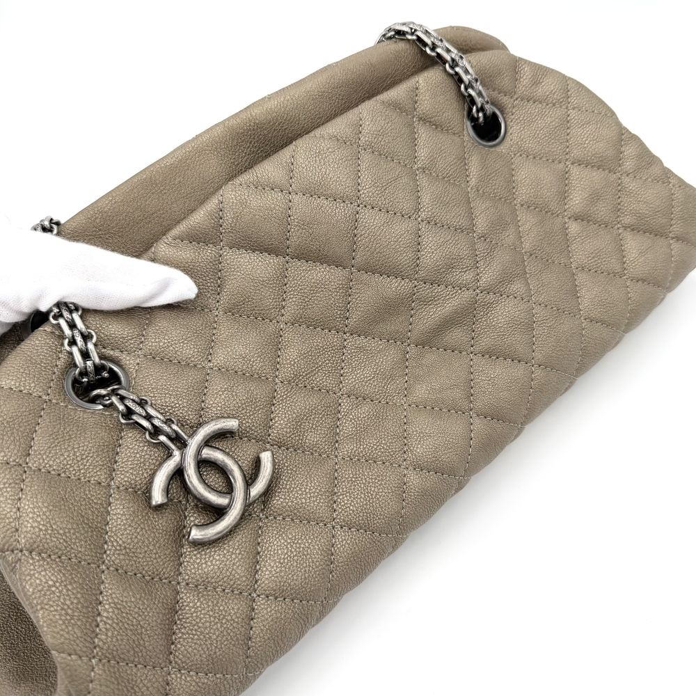 Chanel Quilted Mademoiselle Bowling Bag Metallic Leather Brown Silver — view 8