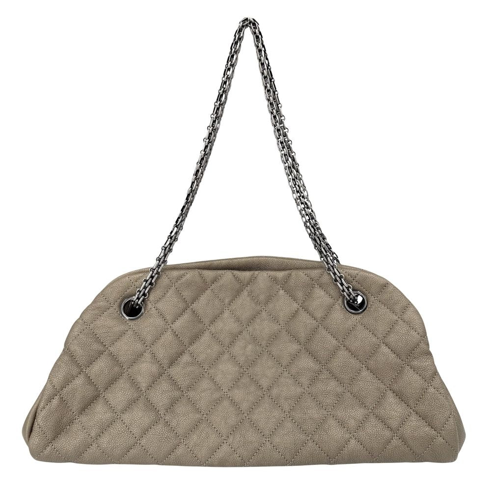 Chanel Quilted Mademoiselle Bowling Bag Metallic Leather Brown Silver — view 2