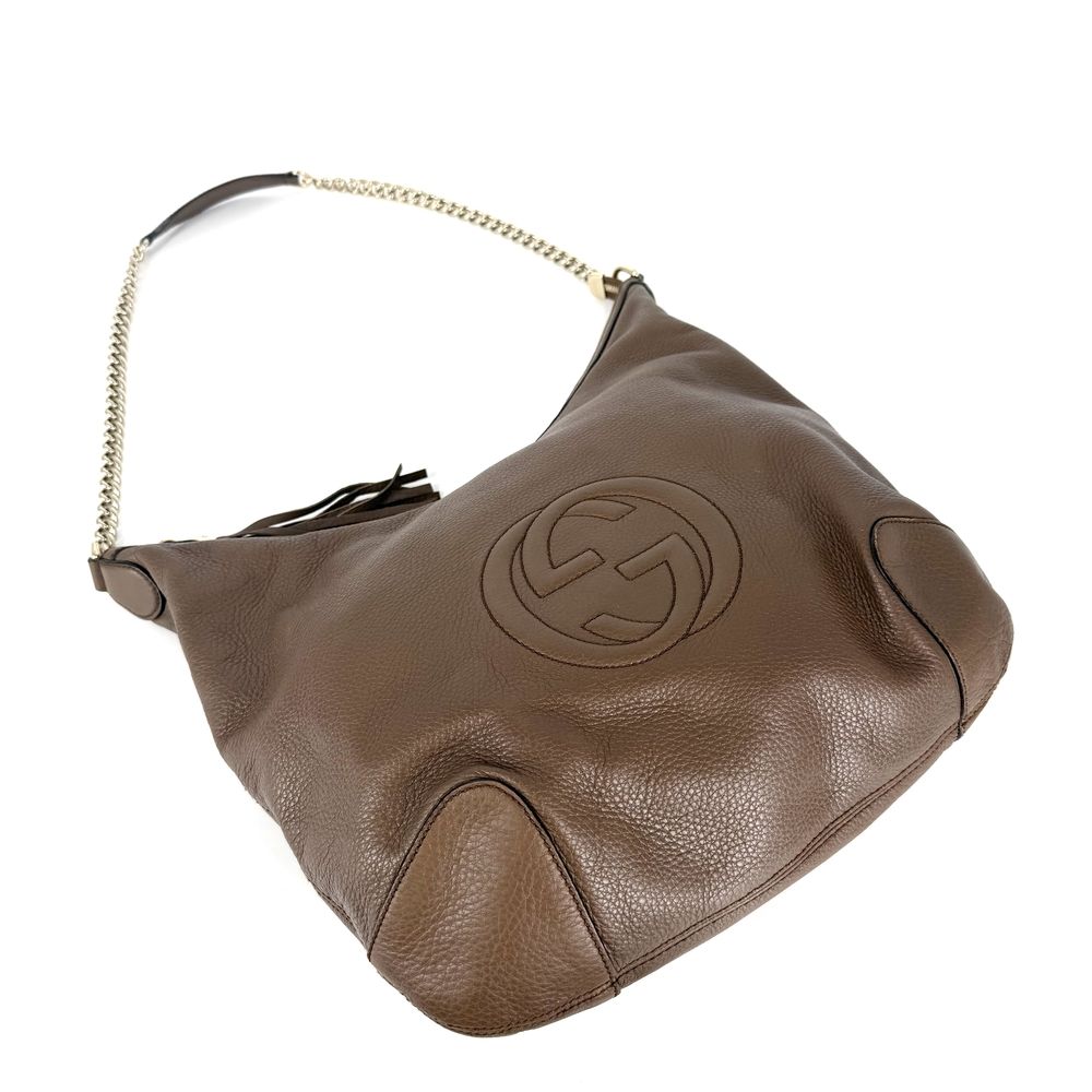 Gucci Tote Soho Interlocking G Handbag Chain Shoulder Leather Brown Gold — view 3