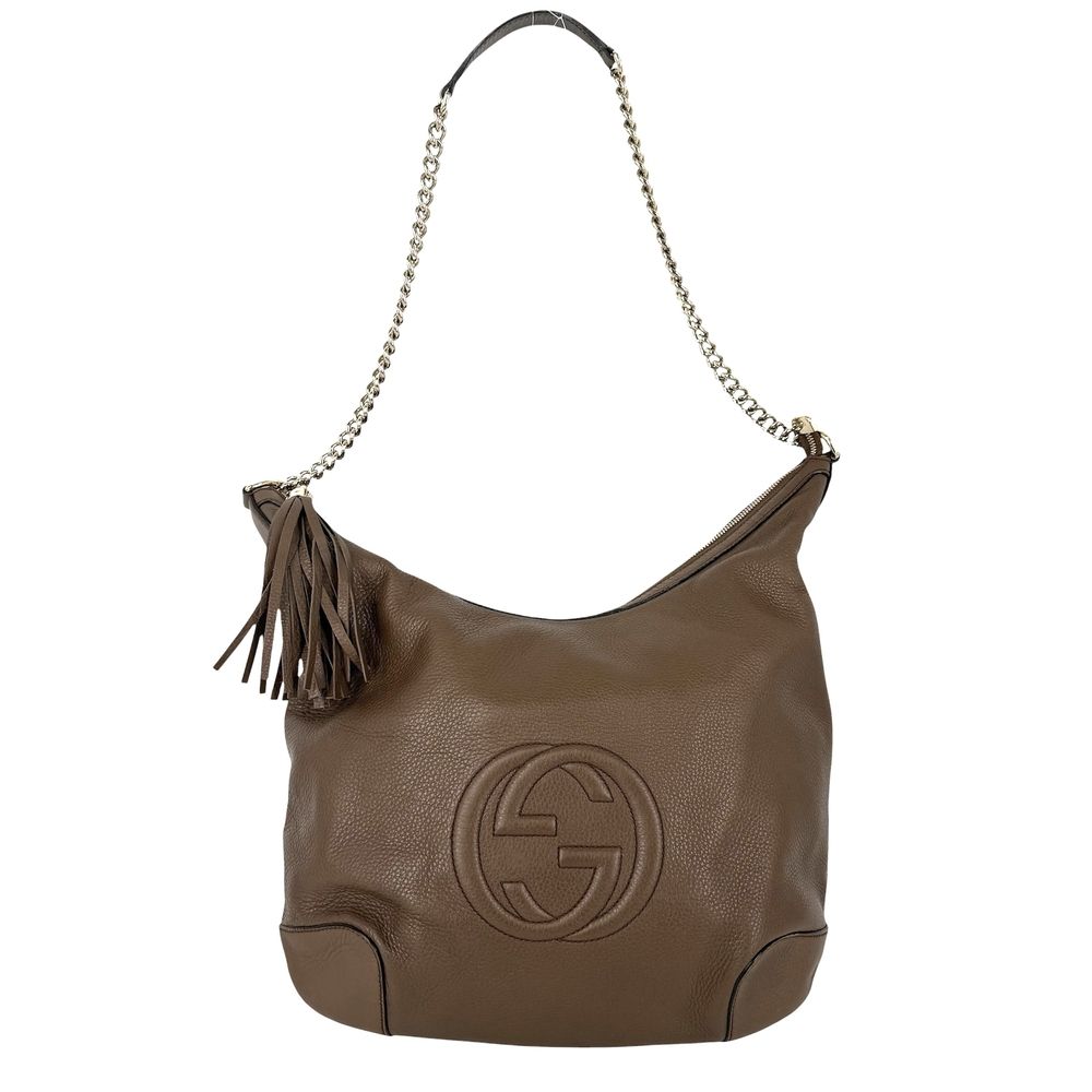 Gucci Tote Soho Interlocking G Handbag Chain Shoulder Leather Brown Gold