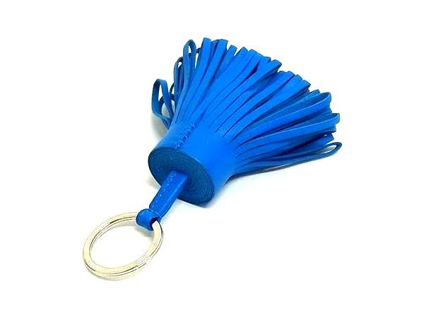 Hermes Carmen Leather Silver Key Holder Key Ring Key Charm Blue — view 2