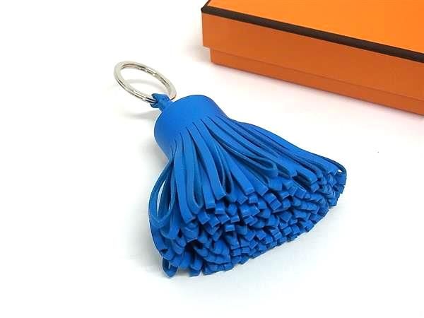 Hermes Carmen Leather Silver Key Holder Key Ring Key Charm Blue