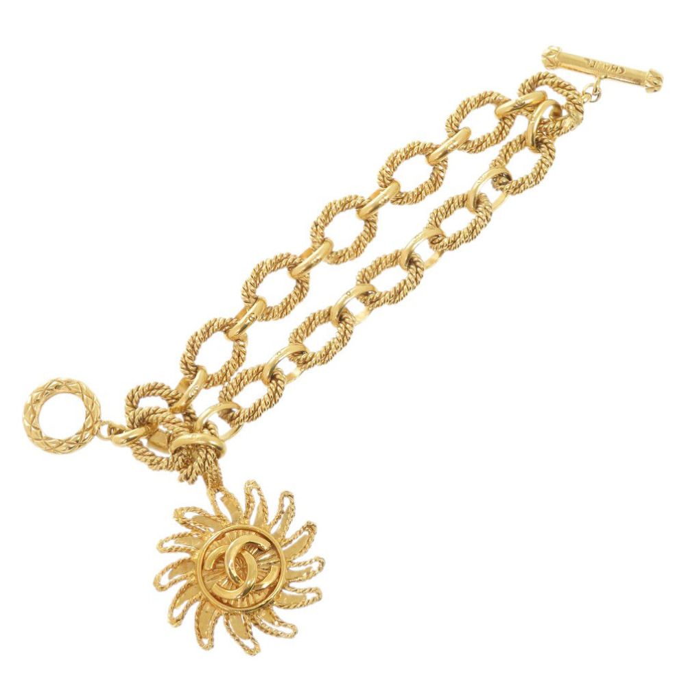 Chanel CC Logo Sun Motif Gold Plated Bracelet — view 3