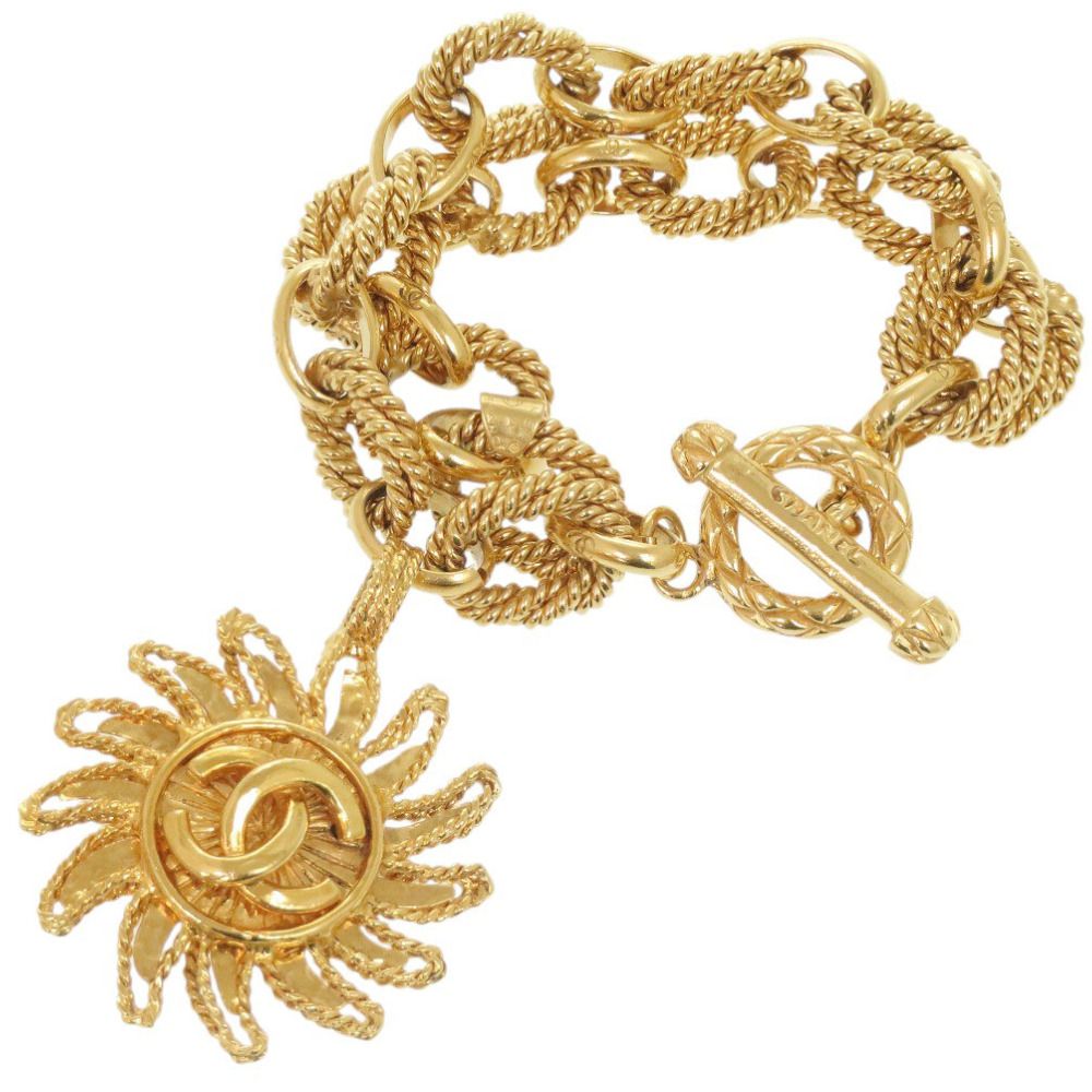 Chanel CC Logo Sun Motif Gold Plated Bracelet
