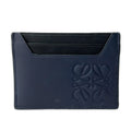 Loewe Card Case Plain Dark Navy Black Embossed Anagram Leather