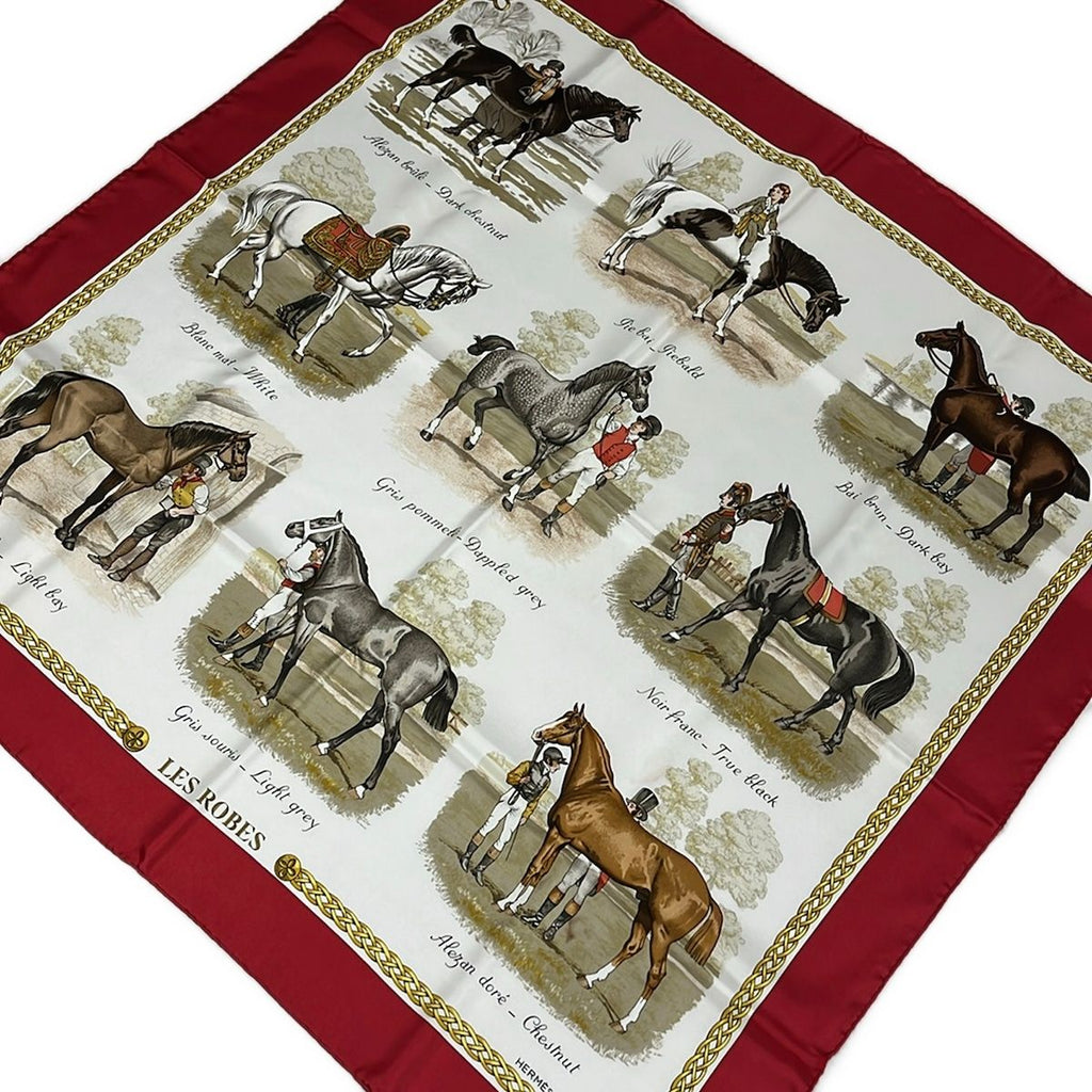 Hermes Scarf Carre 90 Red White Multi les Robes