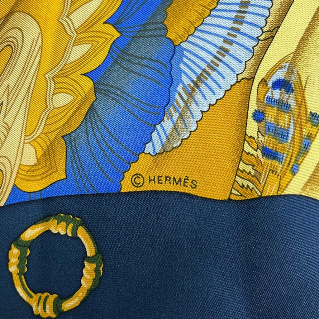 Hermes Scarf Carre 90 Yellow Navy Blue Soleil de Soie — view 2
