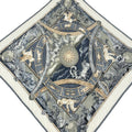 Hermes Scarf Pleats Carre Ivory Blue Multi Rythmes du Monde Silk