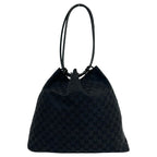 Gucci GG Canvas Pattern Leather Drawstring Shoulder Bag Tote Black — view 3