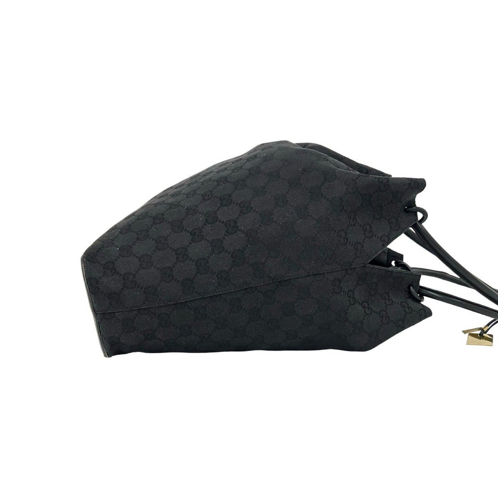 Gucci GG Canvas Pattern Leather Drawstring Shoulder Bag Tote Black — view 6