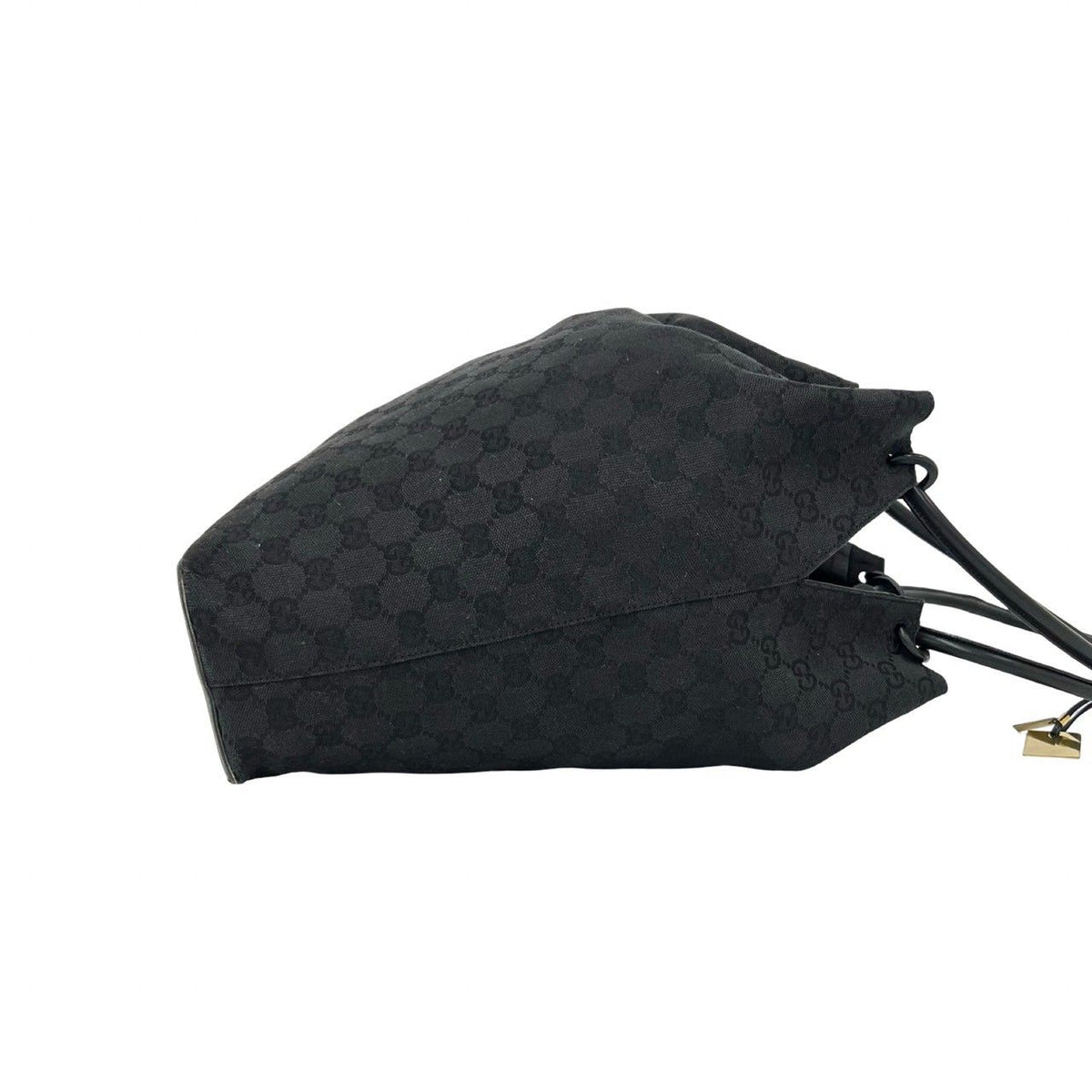 Gucci GG Canvas Pattern Leather Drawstring Shoulder Bag Tote Black — view 6