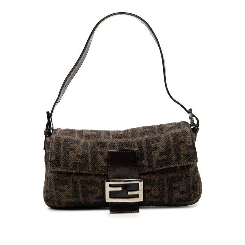 Fendi Zucca Mamma Bucket Handbag Brown Wool Leather