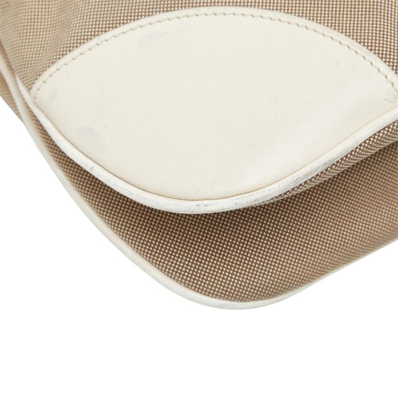 Prada Logo Crossbody Shoulder Bag Beige White Canvas Leather — view 5